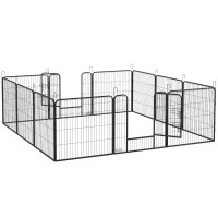PawHut Recinto para Perros a 12 Paneles Modulables de 80x1.5x80 cm, Plegable con Puerta de Acero, 12 Estacas, Gris(m-5)