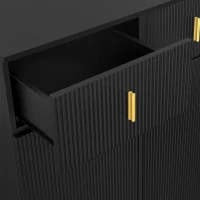 Elegant Sideboard with Adjustable Shelves, Gold-Plated Details, Shoe Cabinet with Push-to-Open Design, 83L x 35W x 101H cm, Black(m-7)