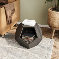 Niche pour chat polygonale avec veinure de bois, table d'appoint pour le canapé, 66x66x53 cm, Brun noir(m-4)