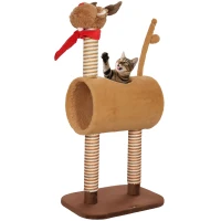 PawHut 98cm Deer-Designed Cat Tree with Scratching Posts, Toy Ball, Tunnel, Brown(m-10)