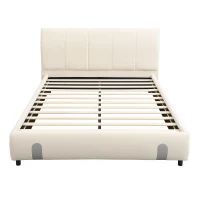 4ft6 Upholstered Double Bed with Durable Frame, Soft Headboard, Sturdy Slats, Velvet Bed for Adults, Teenagers, 213L x 152W x 89H cm, White(m-2)