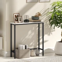 HOMCOM Mesa Consola Moderna Consola Estreita com Superfície com Efeito Mármore e Estrutura de Metal 75x24x76 cm Branco e Preto(m-6)