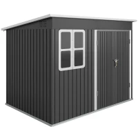 Outsunny 8.5 x 6ft Storage Shed Galvanised Steel Garden Shed, Metal Shed with Foundation Kit, Window, Lockable Wide Doors and Air Vents for Outdoor Patio, Dark Grey(m-1)