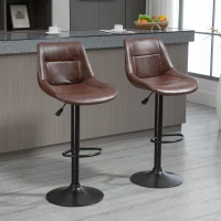 HOMCOM Set 2 Sgabelli da Bar Vintage in Finta Pelle Marrone con Poggiapiedi e Base Rotonda, 46.5x50x88-108 cm(m-2)