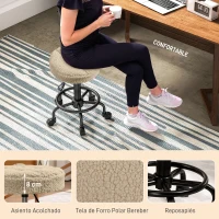 HOMCOM Taburete Giratorio Redondo Taburete con Ruedas Altura Regulable 50-66 cm Asiento Tapizado en Tejido de Borreguito Marrón(m-5)