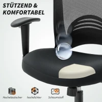 HOMCOM Netz-Bürostuhl, verstellbarer Schreibtischstuhl mit Netzstoff-Rückenlehne, rollbar, mit Kippfunktion, Schwarz(m-6)