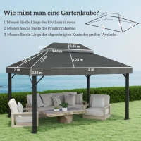 Outsunny Pavillon-Ersatzdach, 3 x 4 m, Ersatzplane mit Wasserablauf-Öffnungen, Polyester, Sonnenschutz, UPF30+, Dunkelgrau(m-3)