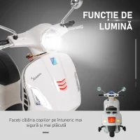HOMCOM Motocicletă Electrică pentru Copii, 6V cu Muzică, Lumini și Sunete, 102x50,5x75,5 cm, Alb(m-6)