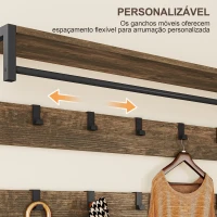 HOMCOM Móvel Cabide de Entrada com Banco 10 Ganchos 2 Gavetas e Barra para Pendurar Estilo Industrial 100x40x180 cm Castanho Rústico(m-5)