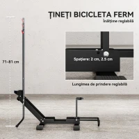 SPORTNOW Rastel pentru Biciclete Reglabil cu Tub de Suport, din Oțel și Plastic, 75x41x71-81 cm, Negru(m-6)