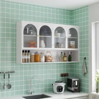 Armoire murale avec quatre portes en verre et étagère, pour cuisine, salon, salle de bain, 120x23x70 cm, Blanc(m-1)