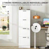 HOMCOM Caisson bureau, meuble rangement bois 4 tiroirs et serrure, barres de suspension réglables, 40 x 40 x 131 cm, blanc(m-6)