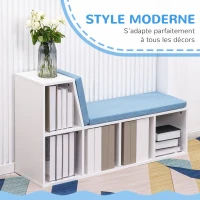 HOMCOM Bibliothèque banc 2 en 1 avec 5 compartiments de rangement et 2 coussins 108 x 30 x 60 cm blanc bleu(m-4)