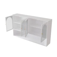Armoire murale avec quatre portes en verre et étagère, pour cuisine, salon, salle de bain, 120x23x70 cm, Blanc(m-11)