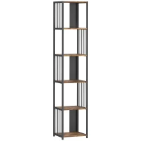 HOMCOM 5-Tier Bookshelf with Steel Frame - Rustic Brown(m-1)