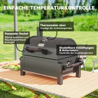 Outsunny Kohlegrill mit Deckel, Warmhalterost, Aschefach, Thermometer, rostfrei, 67 x 53 x 55cm, Schwarz/Rot(m-5)