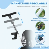 HOMCOM Triciclo per Bambini con Maniglione di Spinta, Tettuccio, Barra di Sicurezza e Box, 105x47x89 cm, Bianco e Nero(m-6)