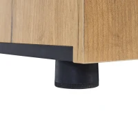 Modern Sideboard with 3 Drawers, LED Lighting, Storage Cabinet with Adjustable Glass Shelves, 140L x 40W x 80H cm, Black+Brown(m-10)