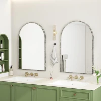 Specchio da parete ad arco con cornice in ferro, specchio da trucco per bagno, 61x2,5x91 cm, Argento(m-5)