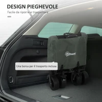 Outsunny Carrello da Giardino da 95L Pieghevole con Pannello Apribile, in Acciaio e Poliestere, 125x48x78-102 cm, Verde(m-6)