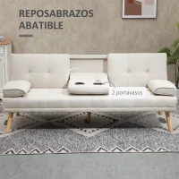 HOMCOM Sofá Cama 3 Plazas con Respaldo Ajustable de 3 Niveles Reposabrazos Desmontable 181x77x78 cm Beige(m-7)