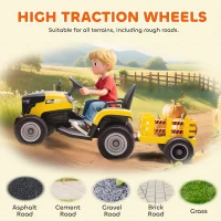 AIYAPLAY 12V Ride on Tractor and Trailer with Remote Control, Music, Shifter, Start-Up Sound, for Kids Ages 3-8 Years, Yellow(m-9)