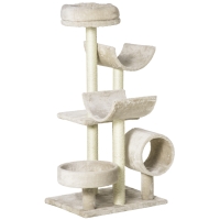 PawHut Árbol para Gatos 50x40x105 cm Árbol Rascador Grande Centro de Actividad Plataformas Tubo de Juego Sisal Natural