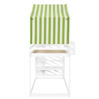 3ft Bunk Bed with Decorative Canopy, Corner Staircase, Picture Bookshelf, MDF and Pinewood Frame, 250L x 108W x 228.5H cm, White+Green(m-15)