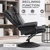 HOMCOM Swivel Recliner Chair with Footstool, PU Leather Recliner Armchair with Ottoman, Steel Base, Upholstered Reclining Chair for Living Room, Bedroom, Office, Black(m-4)