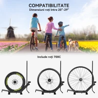 SPORTNOW Rastel pentru Biciclete Reglabil cu Tub de Suport, din Oțel și Plastic, 75x41x71-81 cm, Negru(m-5)