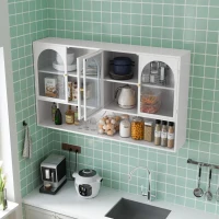 Armoire murale avec quatre portes en verre et étagère, pour cuisine, salon, salle de bain, 120x23x70 cm, Blanc(m-6)
