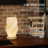 HOMCOM Lampă de Masă cu 3 Culori și 10 Trepte de Luminozitate, din ABS Alb și Lemn(m-6)