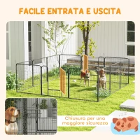 PawHut Recinto per Cani a 12 Pannelli Modulabili da 80x1.5x80 cm, Pieghevole con Porta in Acciaio, 12 Picchetti, Grigio(m-7)