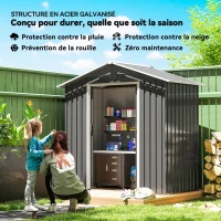 Outsunny Abri de jardin en métal grand espace de rangement extérieur avec portes coulissantes 194 x 110 x 184 cm gris foncé(m-4)