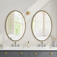 Specchio retro ovale con cornice in ferro, da parete per bagno, soggiorno, 65x3x100 cm, Oro(m-5)