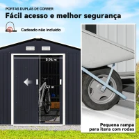 Outsunny Abrigo de Jardim Metálico para Armazenamento de Ferramentas com Base de Reforço Incluída e 4 Janelas 277x322x192 cm Cinza Escuro(m-5)