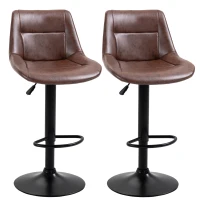 HOMCOM Set 2 Sgabelli da Bar Vintage in Finta Pelle Marrone con Poggiapiedi e Base Rotonda, 46.5x50x88-108 cm(m-1)