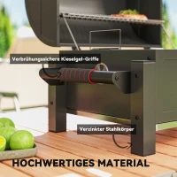 Outsunny Kohlegrill mit Deckel, Warmhalterost, Aschefach, Thermometer, rostfrei, 67 x 53 x 55cm, Schwarz/Rot(m-6)
