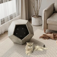 Niche pour chat polygonale avec veinure de bois, table d'appoint pour le canapé, 66x66x53 cm, Gris(m-4)