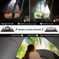 Outsunny Cort de Camping pentru 6-8 Persoane cu 2 Camere Separate și Uși cu Fermoar, 450x215x180 cm, Gri(m-4)