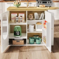360° Rotating Bar Table with Storage Shelves, Metal Handles, Multi-Functional Dining Table and Sideboard, 204L x 39W x 105H cm, White(m-9)