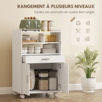 HOMCOM Chariot de cuisine sur roulettes, desserte micro-onde à roulettes avec placard tiroir étagères, 59 x 40 x 92 cm, blanc(m-4)