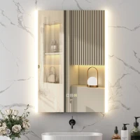 HOMCOM Espejo de Baño con Luz LED 70x50 cm con 3 Colores de Luz Función Antivaho Función de Memoria IP44 Horizontal/Vertical(m-2)