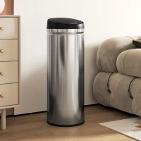 HOMCOM Poubelle à Capteur de 50 Litres avec Fonction Soft-Close, poubelle à déchets sans contact en acier inoxydable pour une gestion hygiénique des déchets en cuisine, bureaux, couleur argent(m-2)