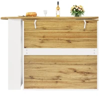 360° Rotating Bar Table with Storage Shelves, Metal Handles, Multi-Functional Dining Table and Sideboard, 204L x 39W x 105H cm, White(m-12)