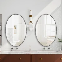 Specchio retrò ovale con cornice in ferro, da parete per bagno, soggiorno, 65x3x100 cm, Argento(m-5)