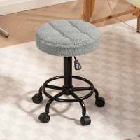 HOMCOM Taburete Giratorio Redondo Taburete con Ruedas Altura Regulable 50-66 cm Asiento Tapizado en Tejido de Borreguito Gris(m-7)