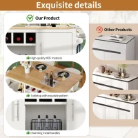 Kitchen Island Trolley with Folding Worktop, Adjustable Shelves, Wine Rack, Utility Cart with Towel and Spice Racks, 138L x 73W x 92H cm, White(m-5)