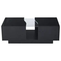 Modern High Gloss Coffee Table with 2 Storage Drawers, Unique Shape Centre Table with Customisable LED Lights, 100L x 50W x 35H cm, Black(m-2)