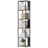 HOMCOM 5-Tier Bookshelf with Steel Frame - Rustic Brown(m-11)